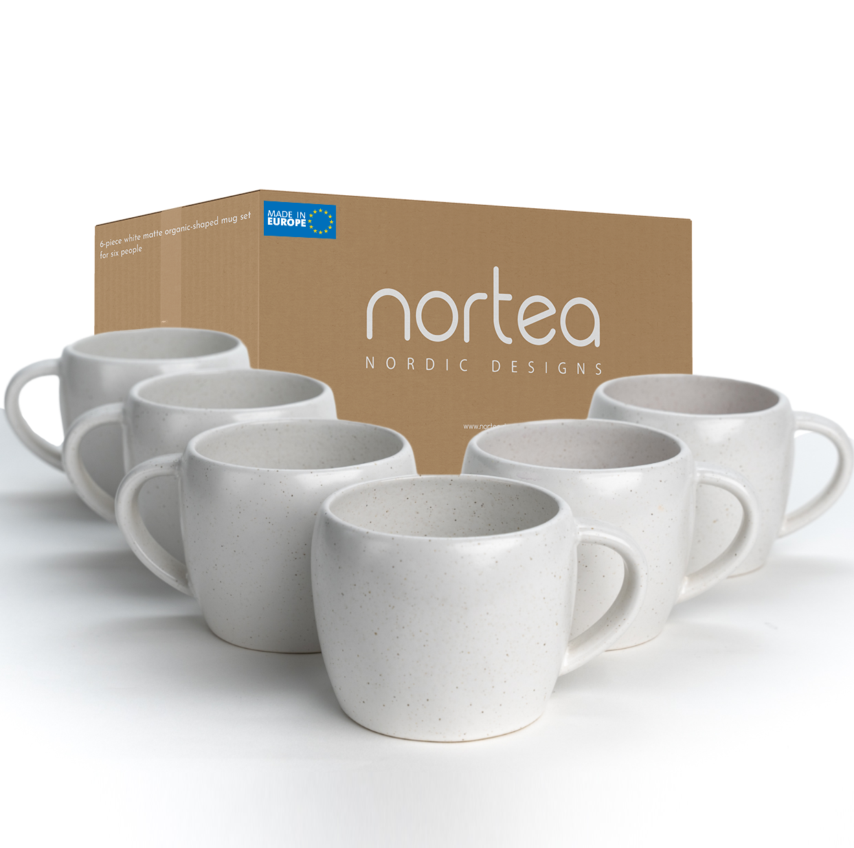 6 teiliges Kaffeetassen Set aus Steingut – Nordic Design in Weiß Matt – nortea