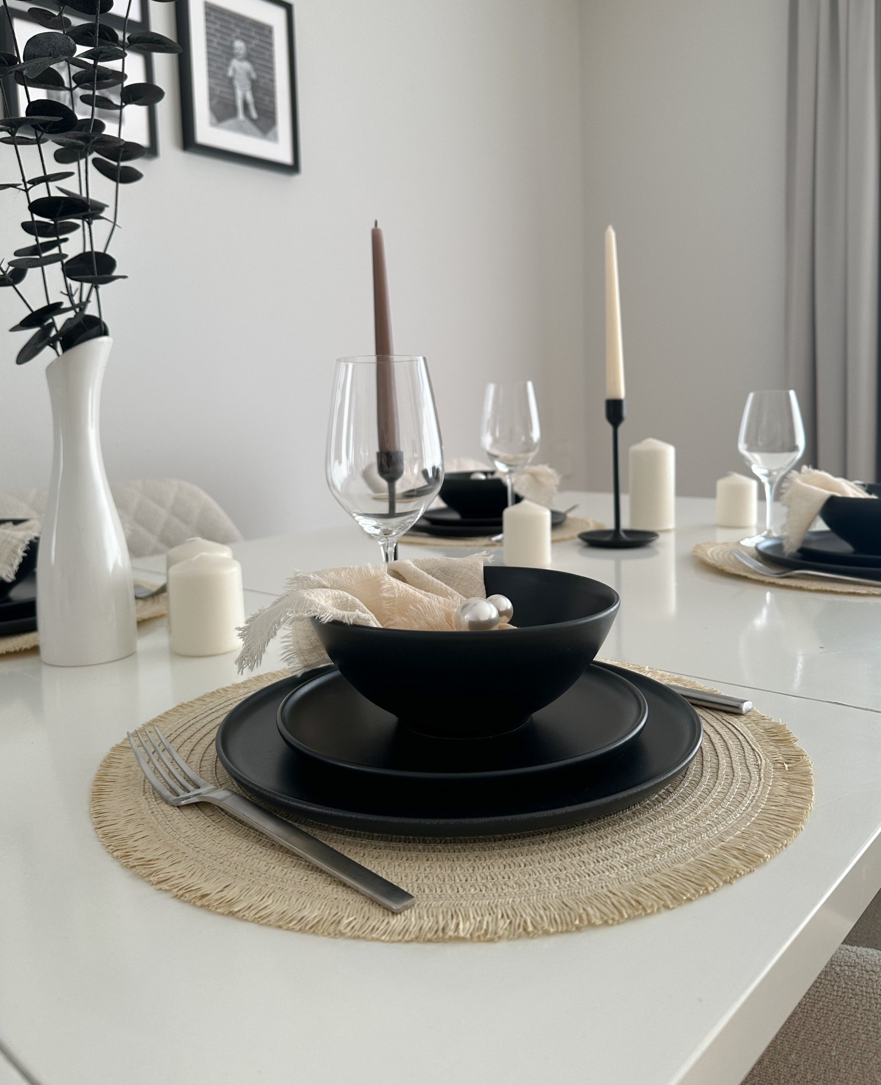 Modernes skandinavisches Geschirr set, Steingut Geschirr set 6 Personen, schwarz matt