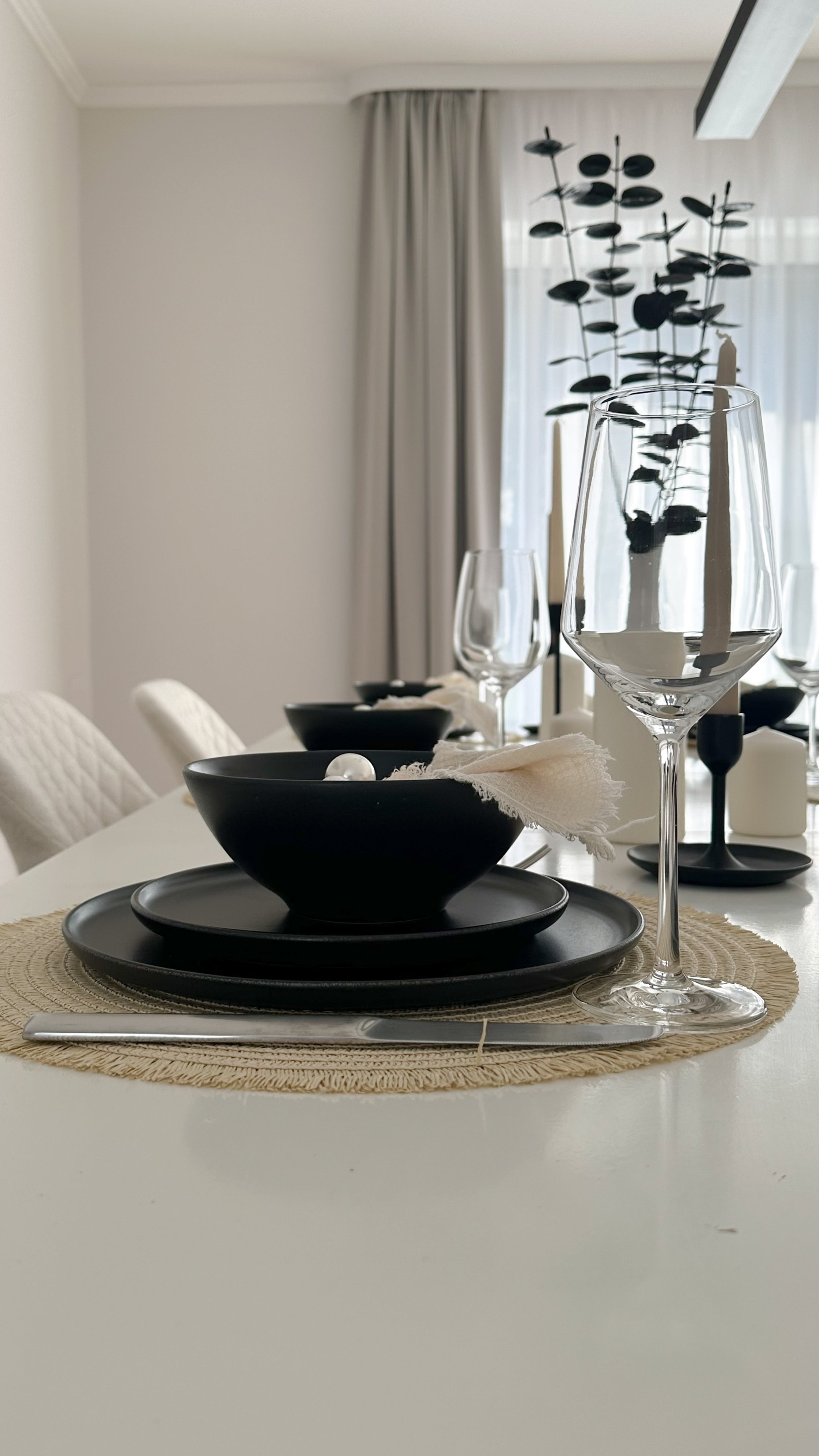 Modernes skandinavisches Geschirr set, Steingut Geschirr set 6 Personen, schwarz matt+