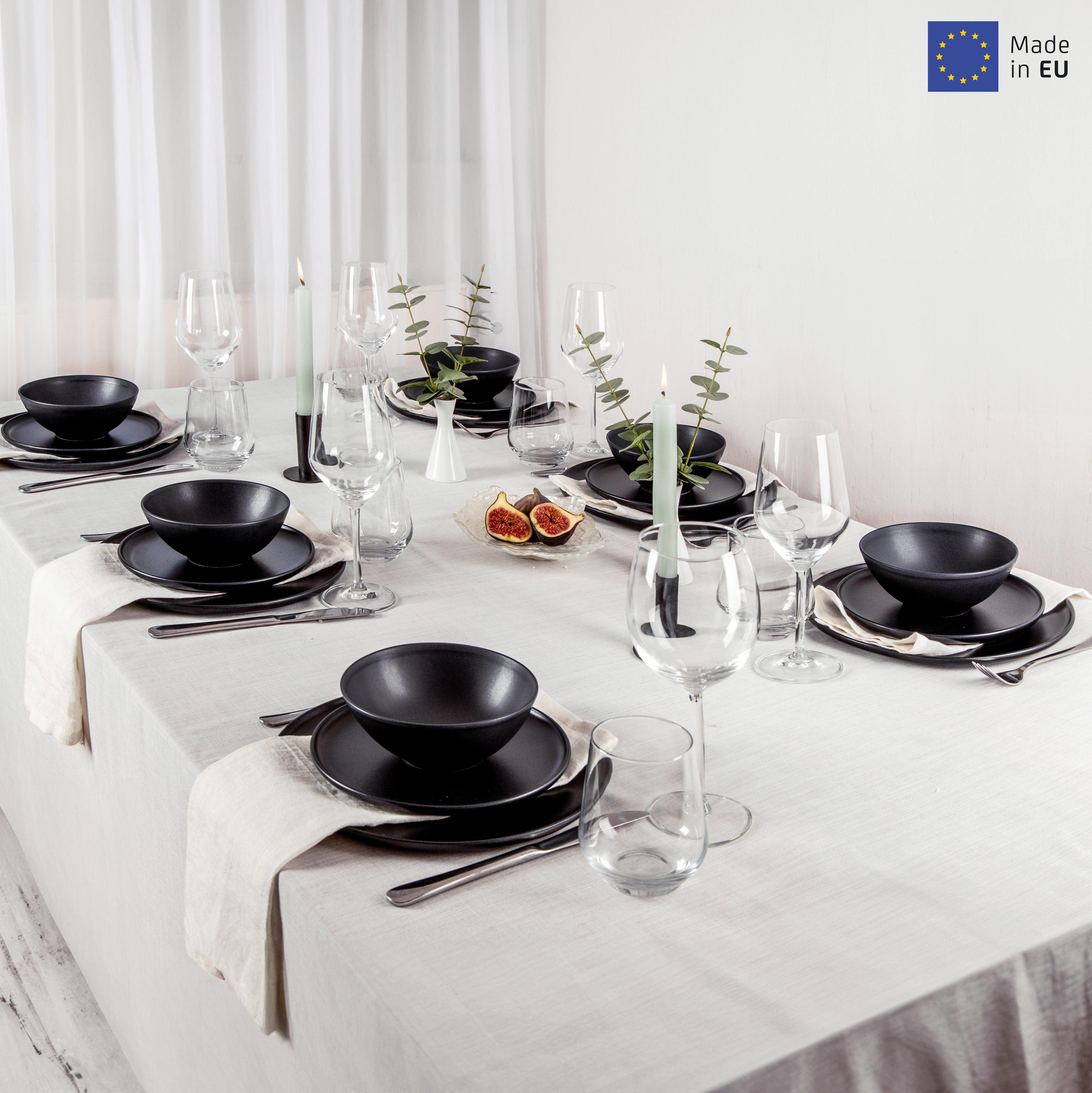 Nortea Skandinavisches Steingut Geschirr Set, schwarz matt, modern Steinzeug geschirr, schönes Geschirr