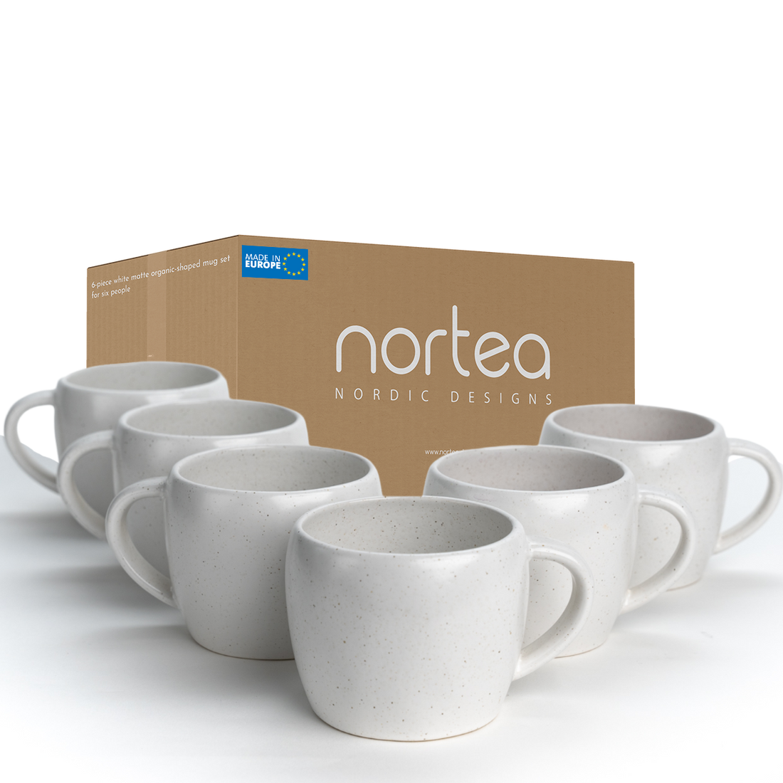 Kaffeetassen Set 6er - Nordisches Design, matt weiß, organische Form, nachhaltig hergestellt in Portugal, Teetassen Set