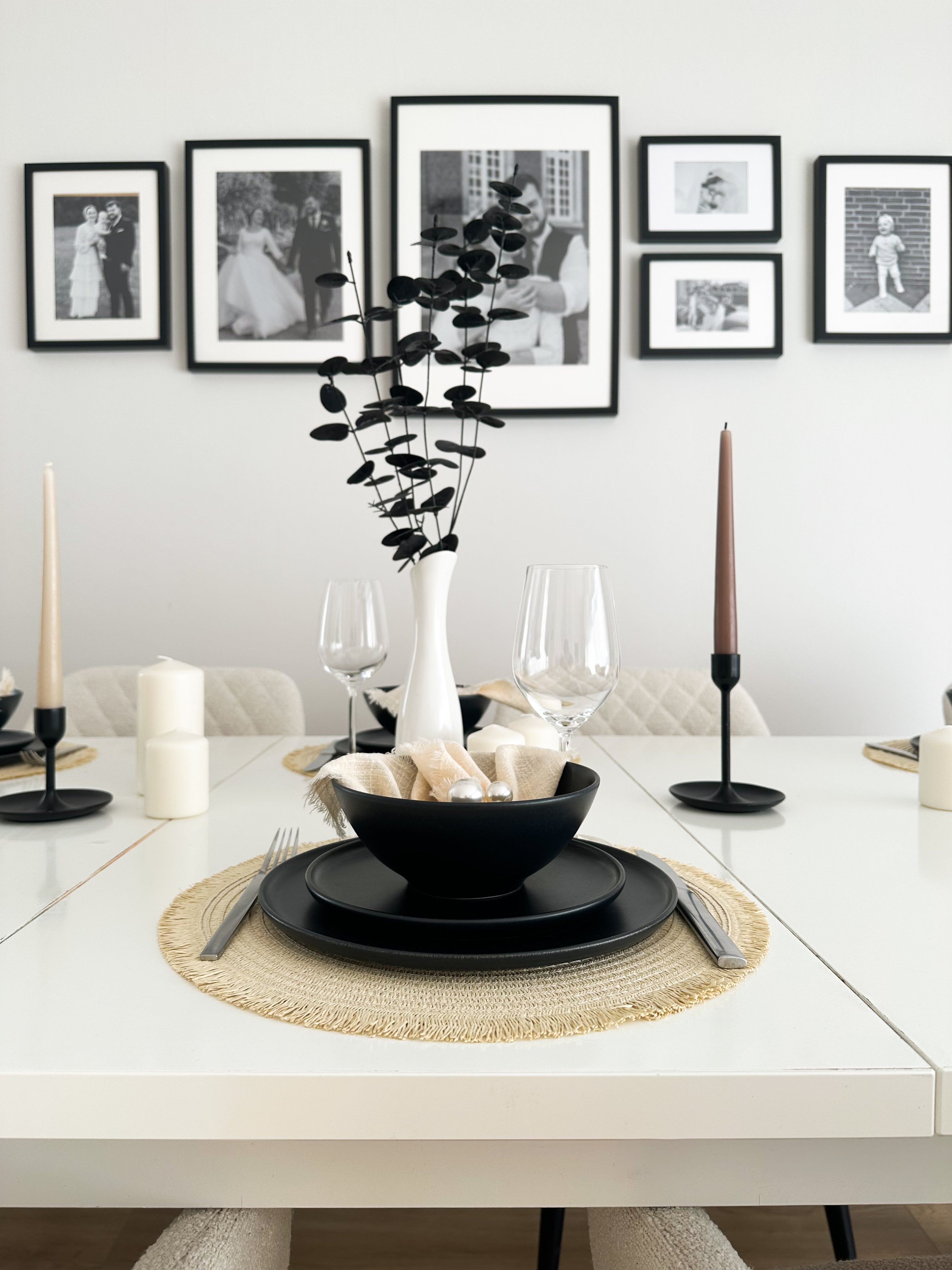 4. Modernes skandinavisches Geschirr set, Steingut Geschirr set 6 Personen, schwarz matt