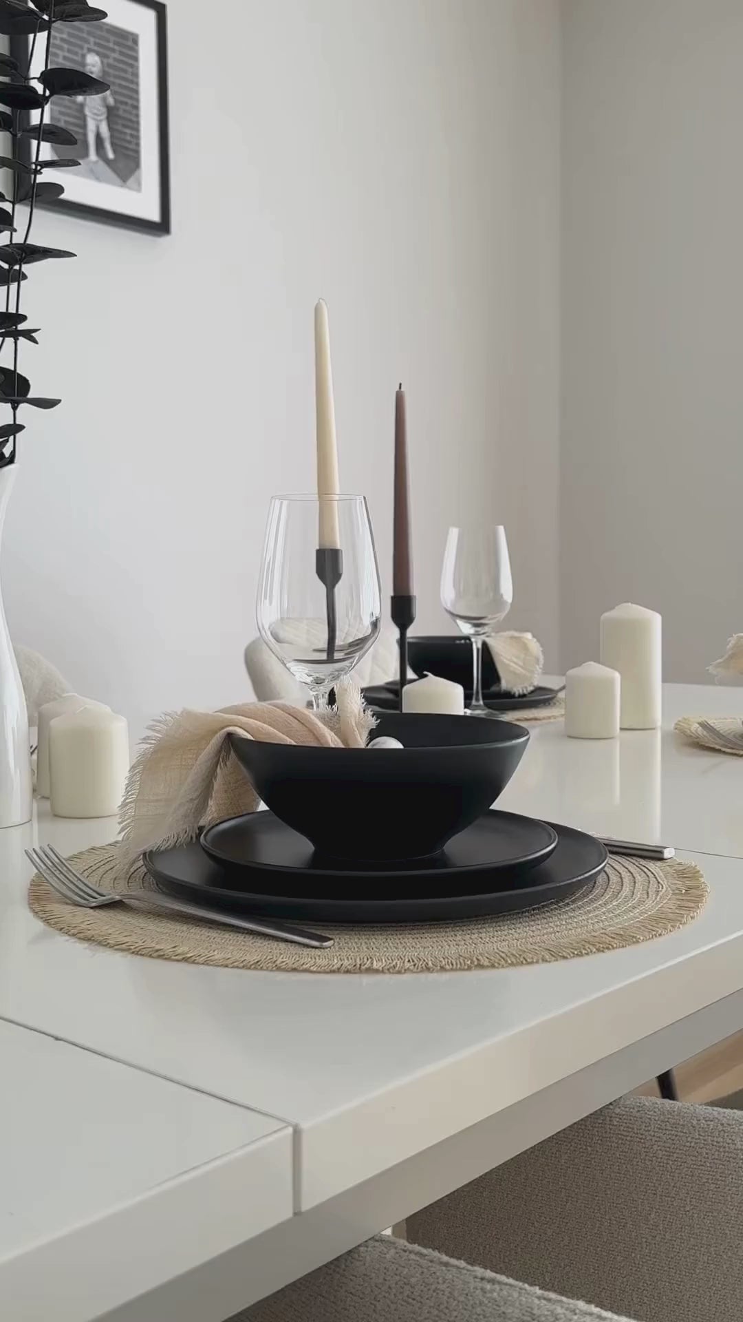 Modernes skandinavisches Geschirr set, Steingut Geschirr set 6 Personen, schwarz matt